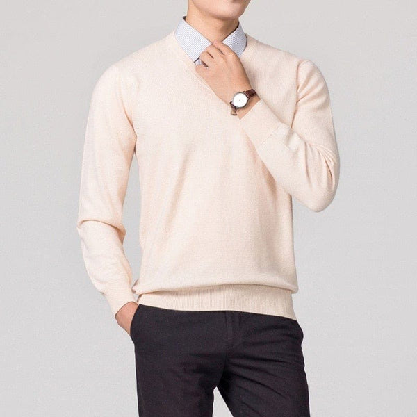 Men’s Classic V-Neck Pullover Sweater - Casual Knitwear