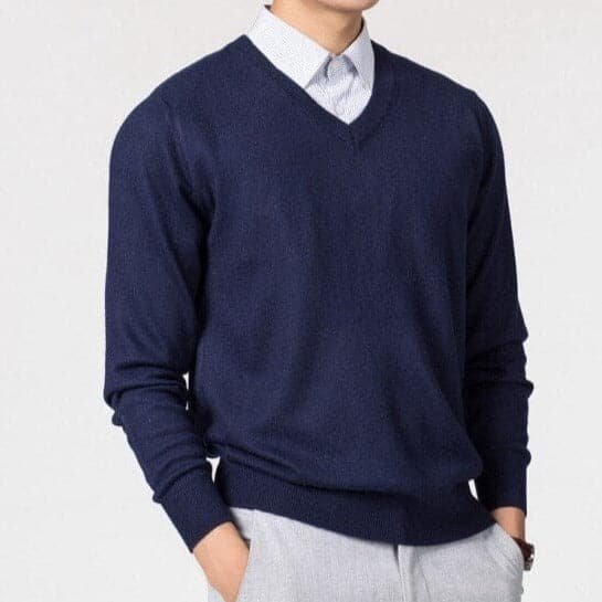 Men’s Classic V-Neck Pullover Sweater - Casual Knitwear