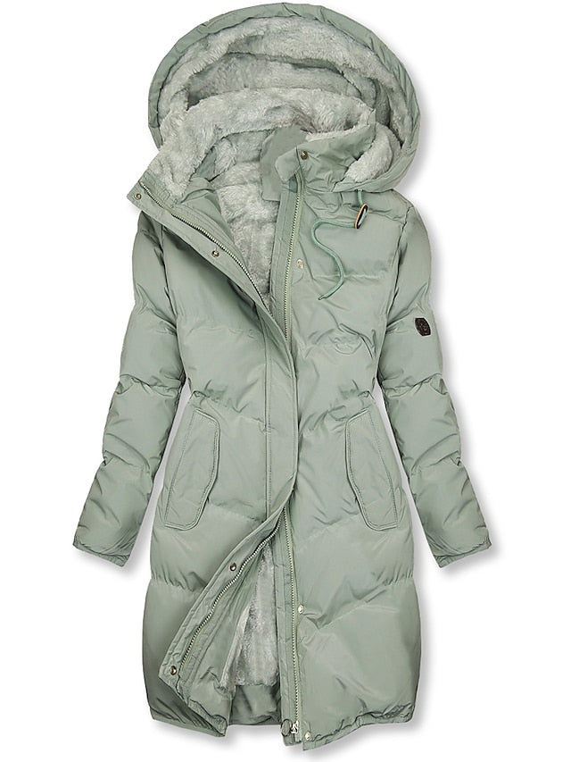 Women’s Long Hooded Winter Parka - Thick Padded Coat Fleece Lining