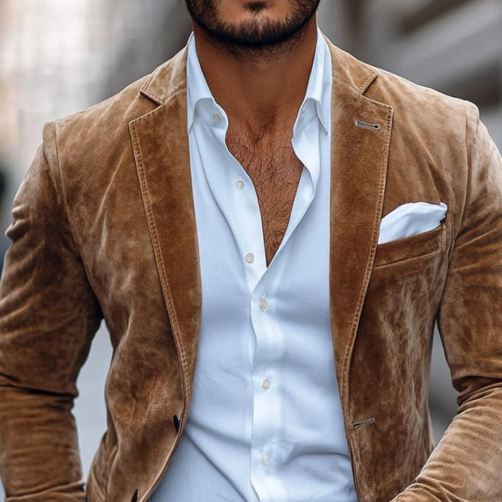 Men’s Suede Blazer - Refined Smart-Casual Elegance