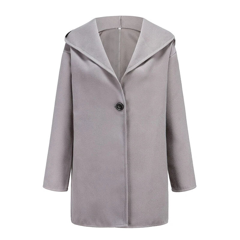 Women’s Minimalist Hooded Jacket - Single-Button Soft Oversize Coat