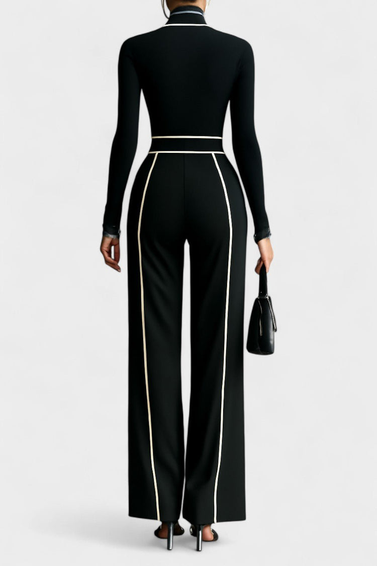Women’s Turtleneck Belted Two-Piece Set - Elegant Wide-Leg Outfit