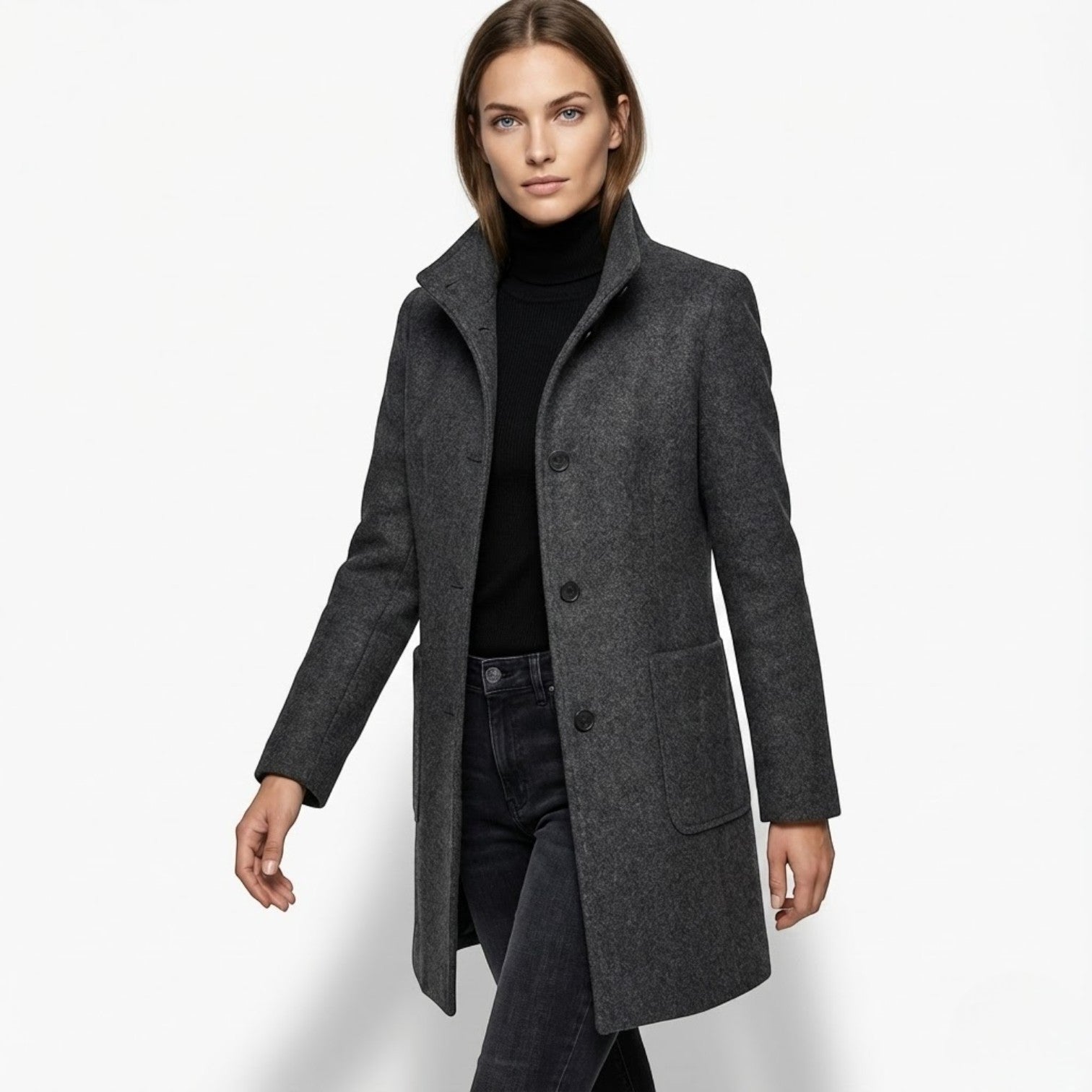 Women’s Stand-Up Collar Button-Front Coat
