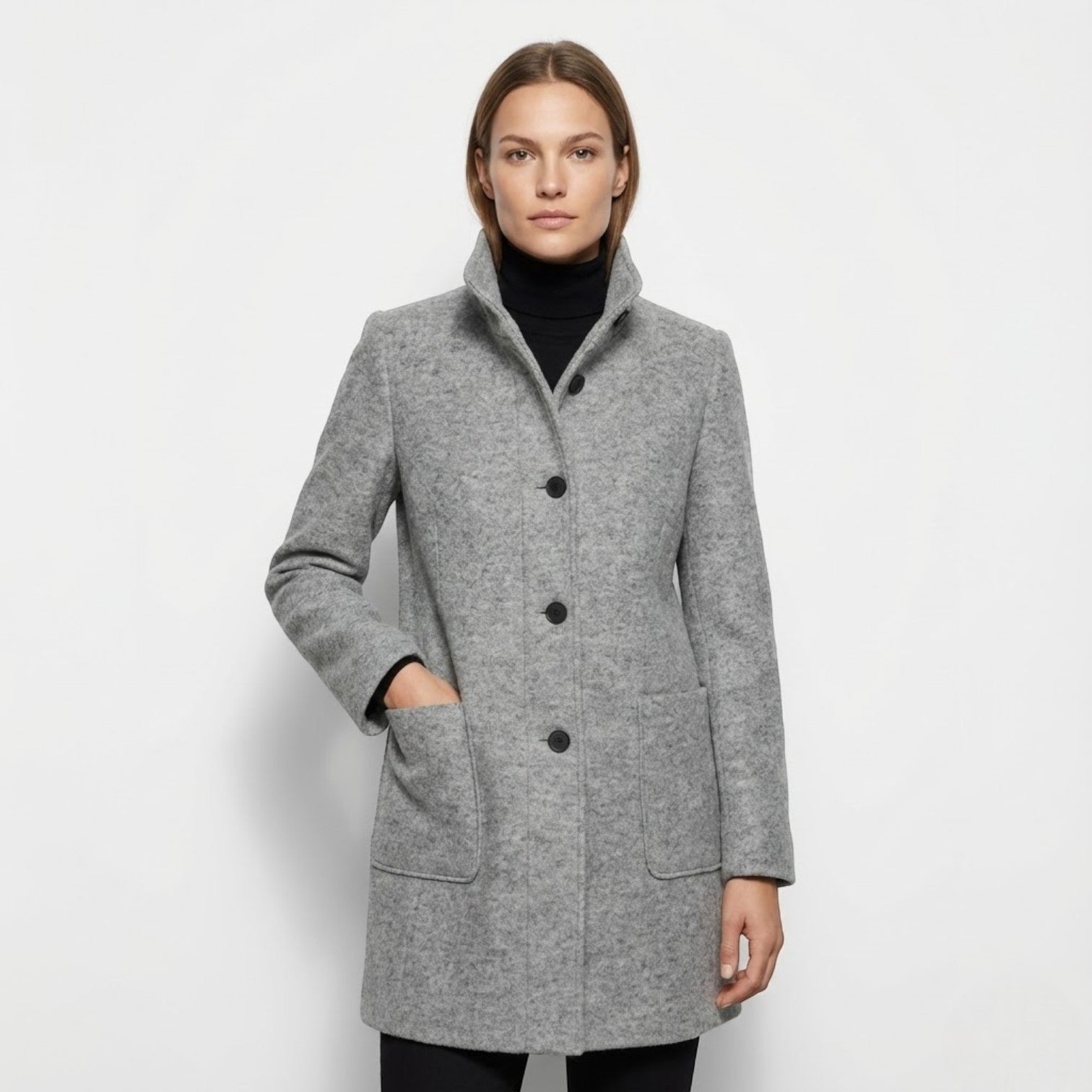 Women’s Stand-Up Collar Button-Front Coat