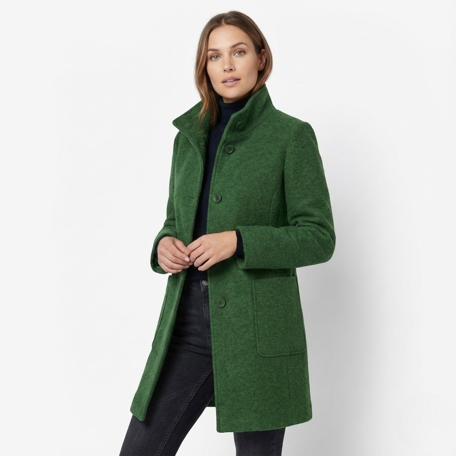 Women’s Stand-Up Collar Button-Front Coat