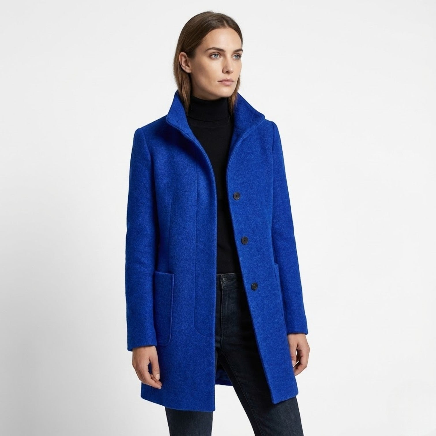 Women’s Stand-Up Collar Button-Front Coat