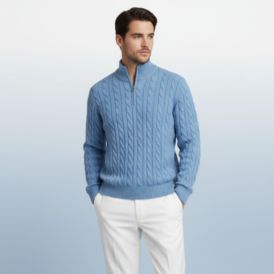Men’s Cable Knit Half-Zip Sweater – Classic Textured Quarter-Zip Pullover