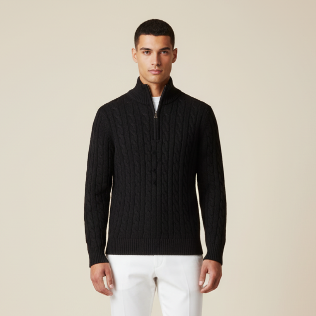 Men’s Cable Knit Half-Zip Sweater – Classic Textured Quarter-Zip Pullover