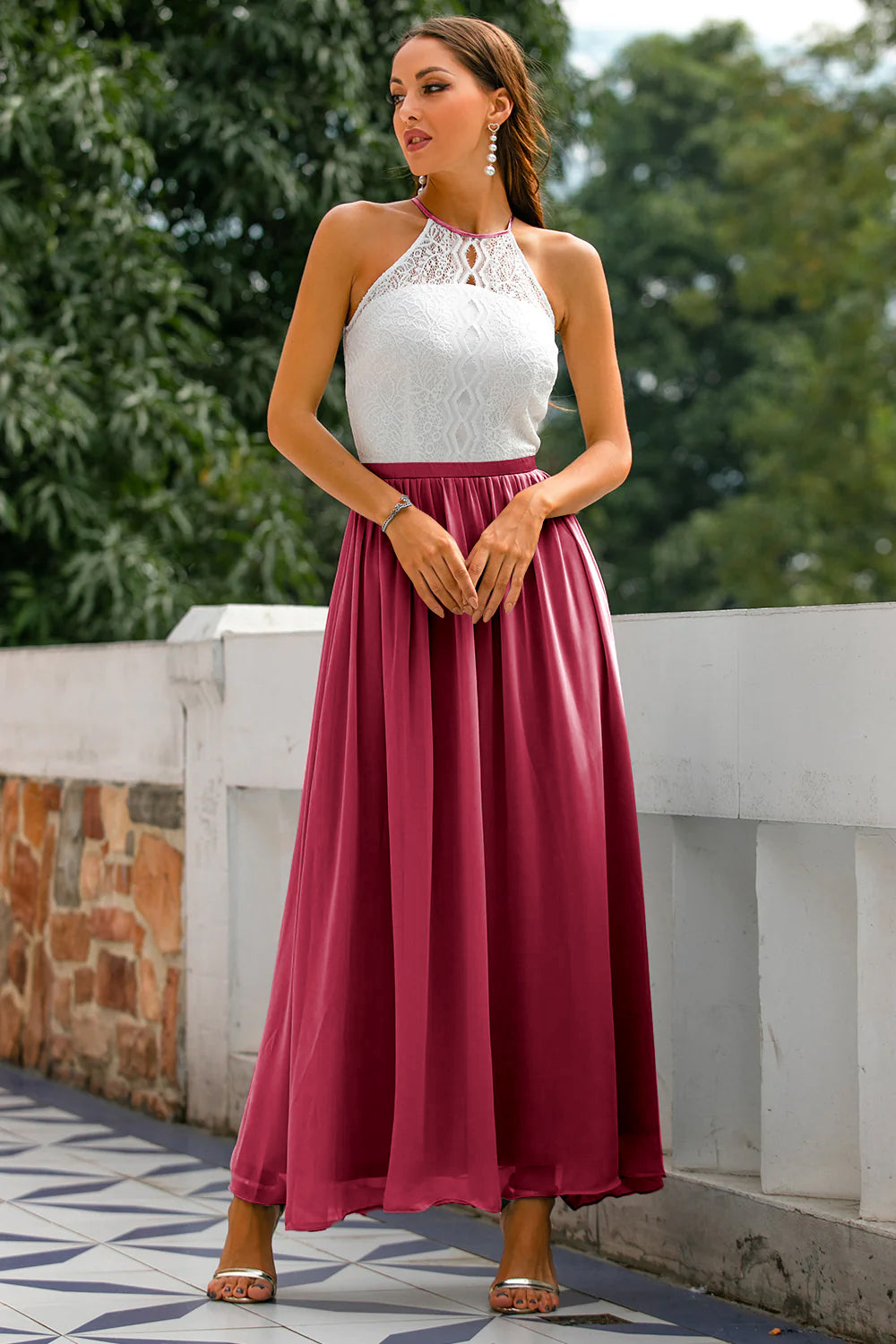 Women's Halter Maxi Wedding Guest Dress