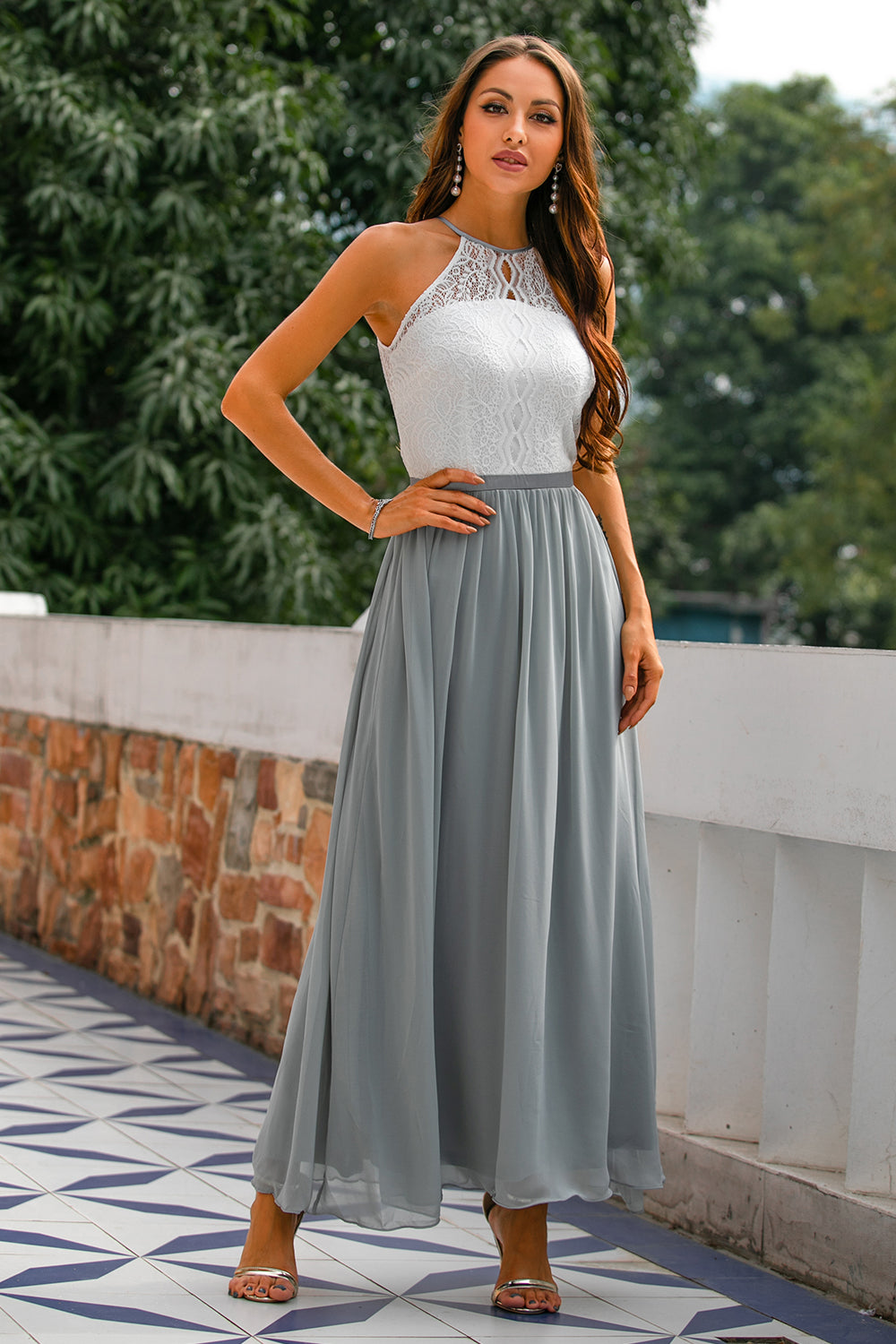 Women's Halter Maxi Wedding Guest Dress