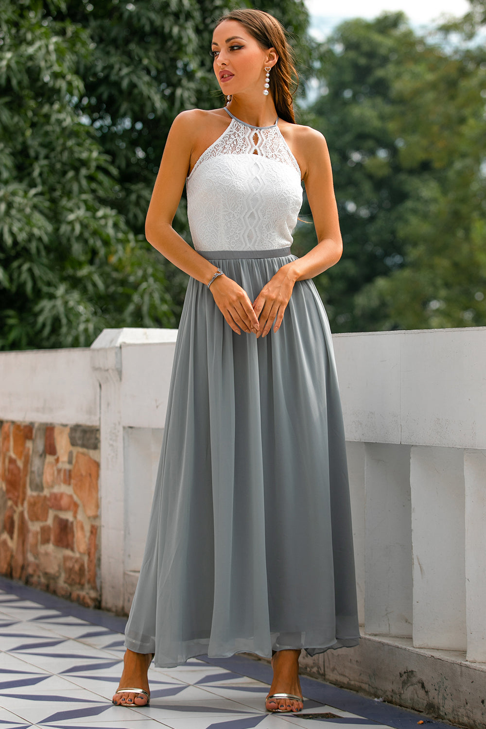Women's Halter Maxi Wedding Guest Dress