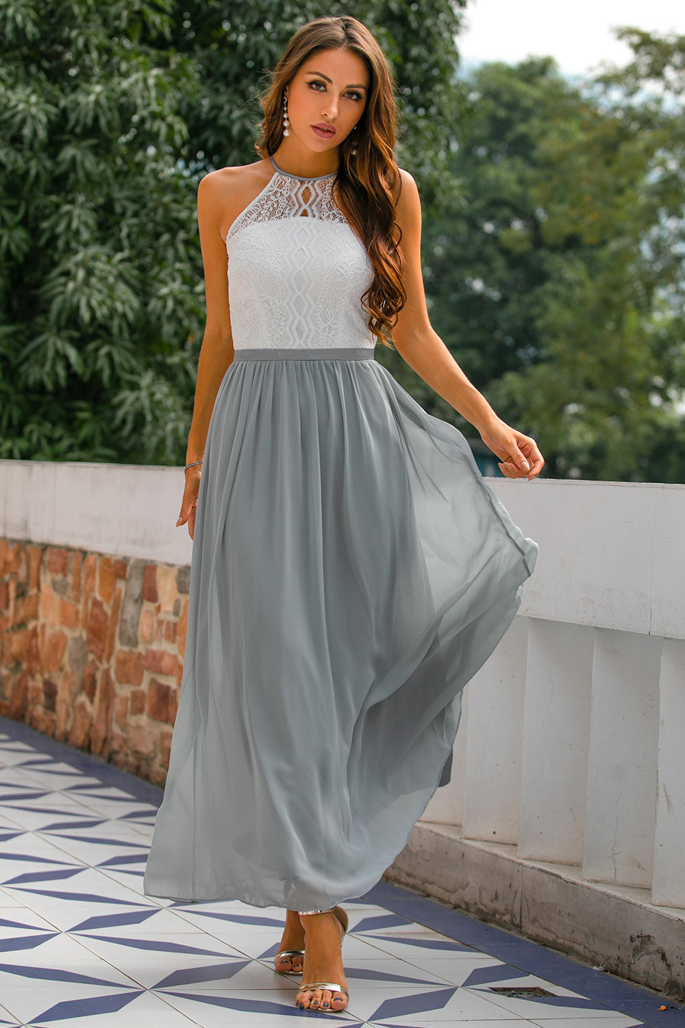 Women's Halter Maxi Wedding Guest Dress