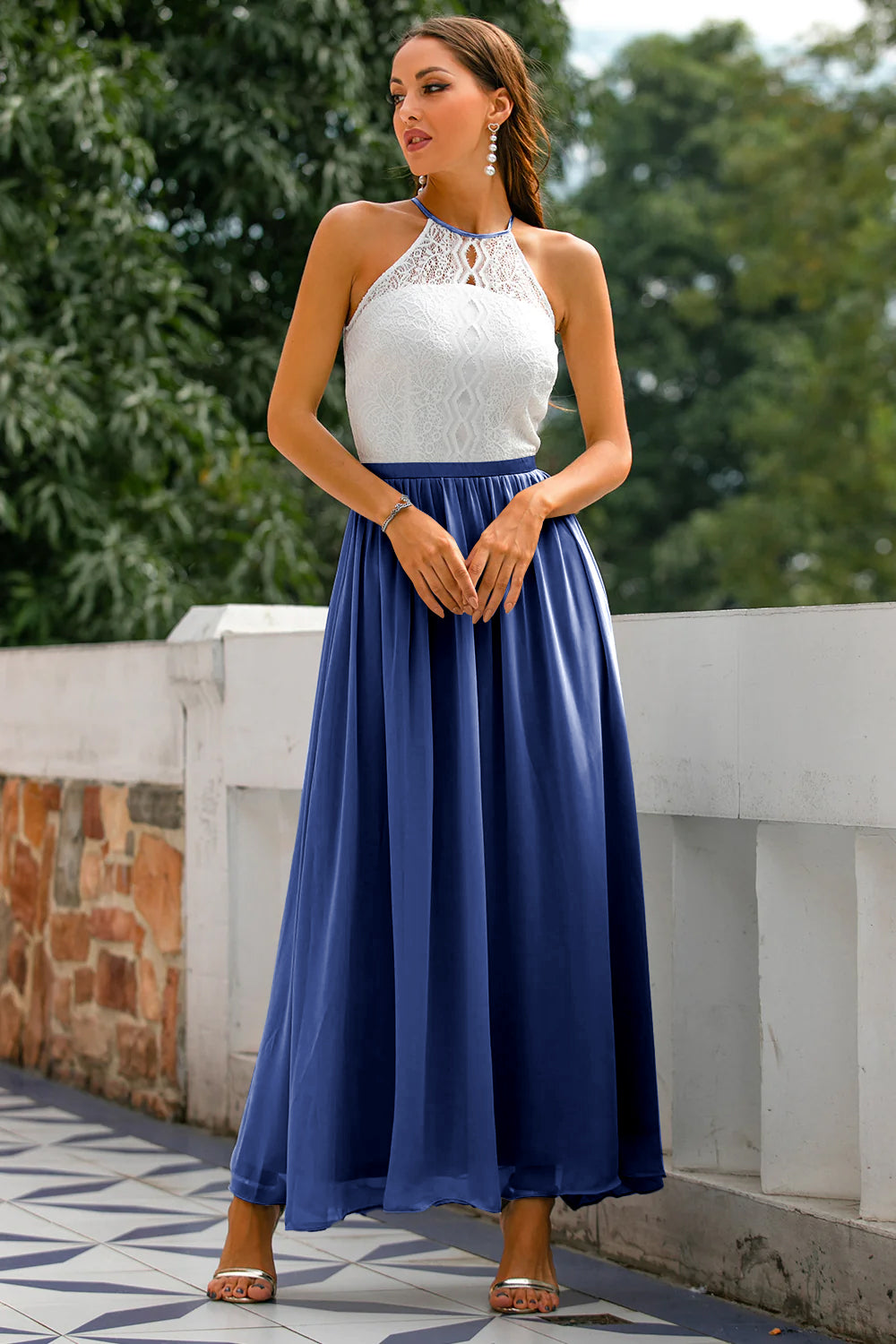 Women's Halter Maxi Wedding Guest Dress