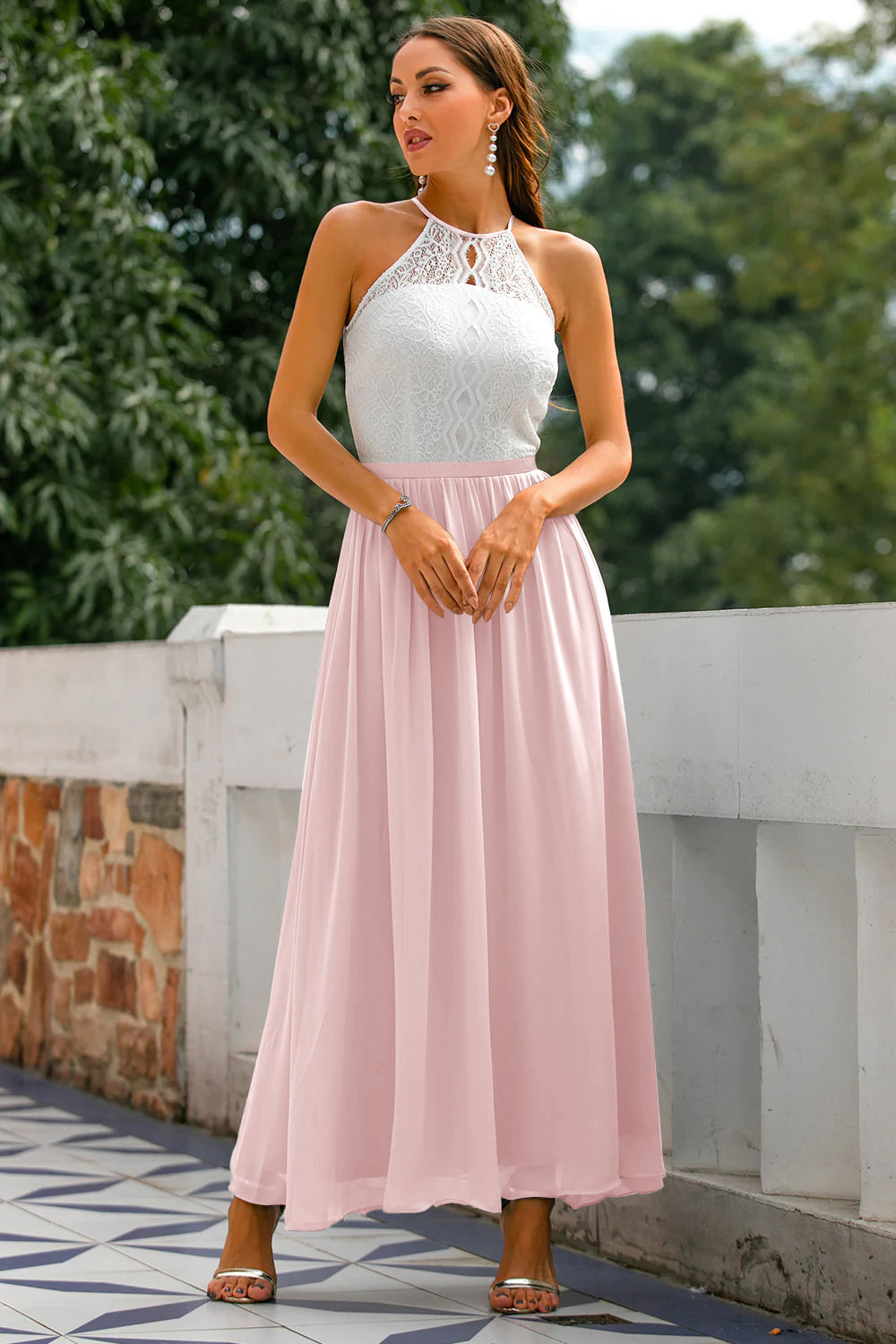 Women's Halter Maxi Wedding Guest Dress
