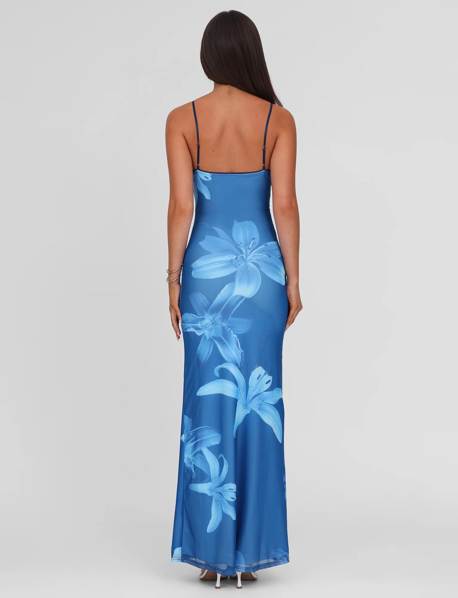 Alaina - Blue Floral Mesh Maxi Dress