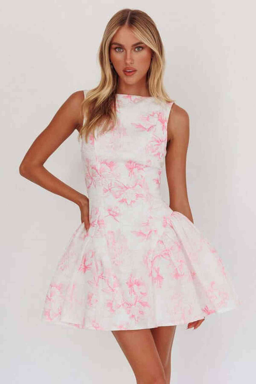 Leona - Pink Toile Fit & Flare Mini Dress