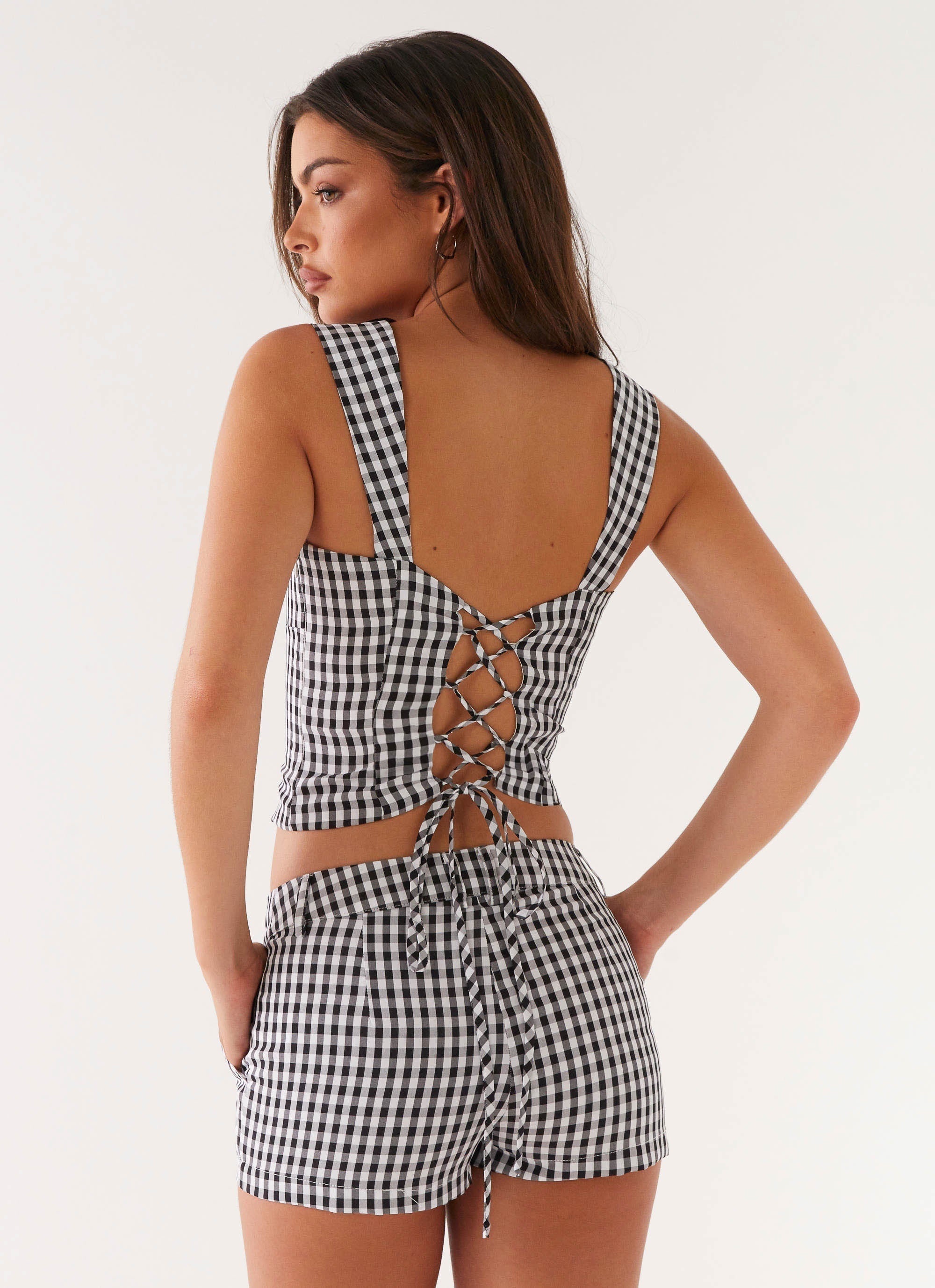 Lira - Gingham Lace-Up Back Set