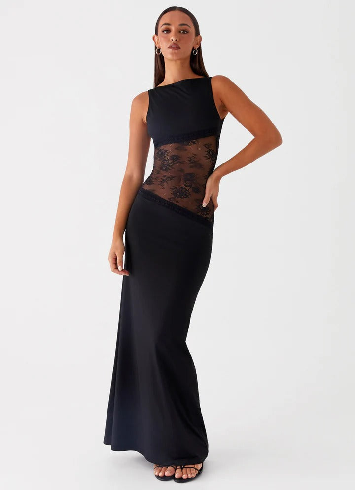 Lucinda - Sheer Lace Panel Maxi Dress