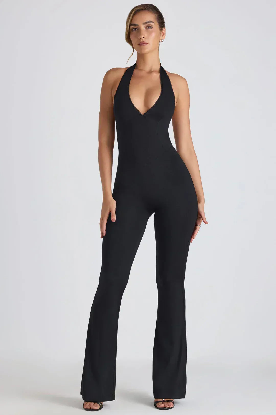 Pema - Backless Halter Flare-Leg Jumpsuit