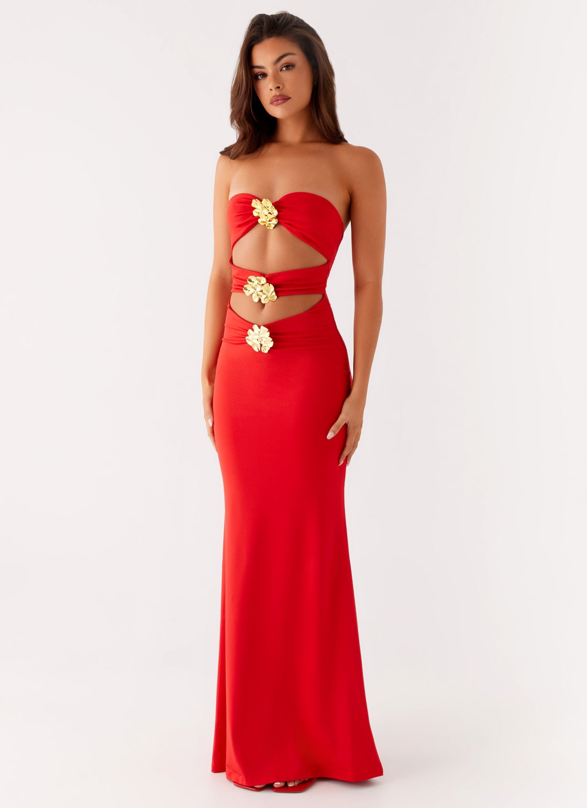 Raye - Strapless Floral Embellished Cut-Out Gown