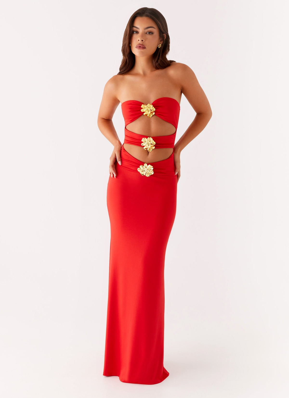 Raye - Strapless Floral Embellished Cut-Out Gown