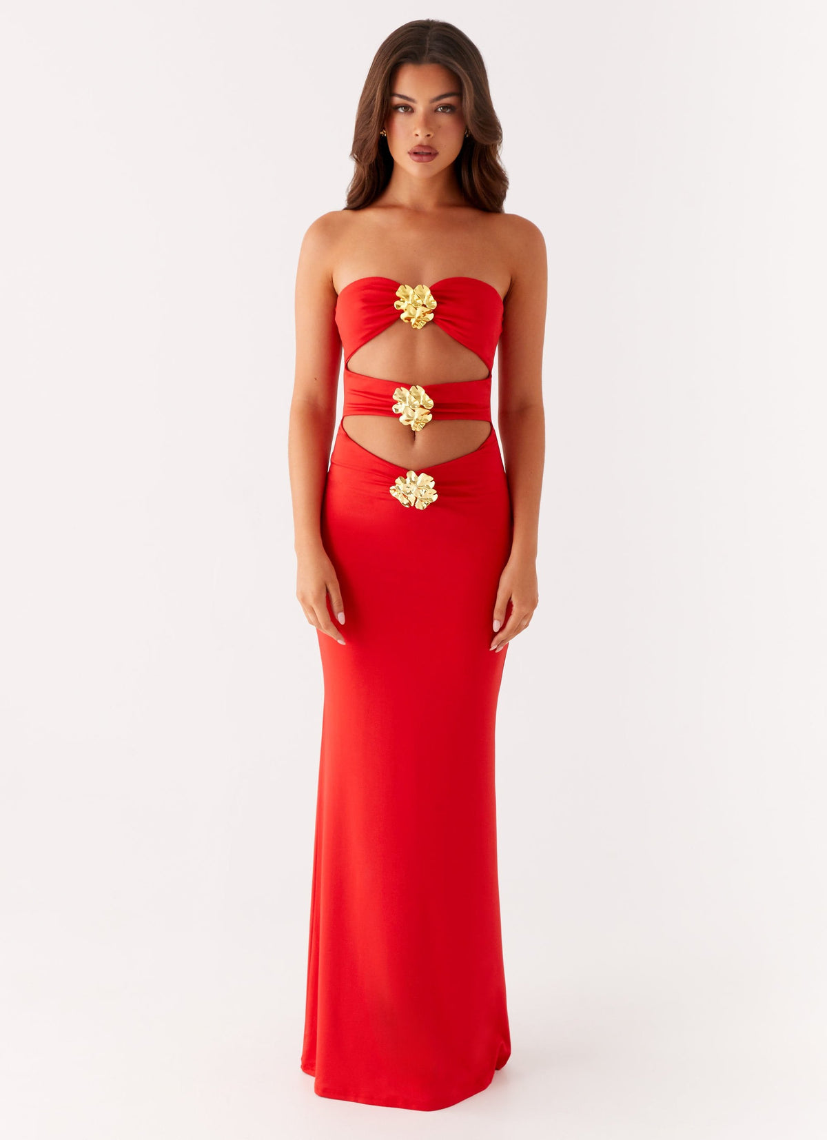 Raye - Strapless Floral Embellished Cut-Out Gown