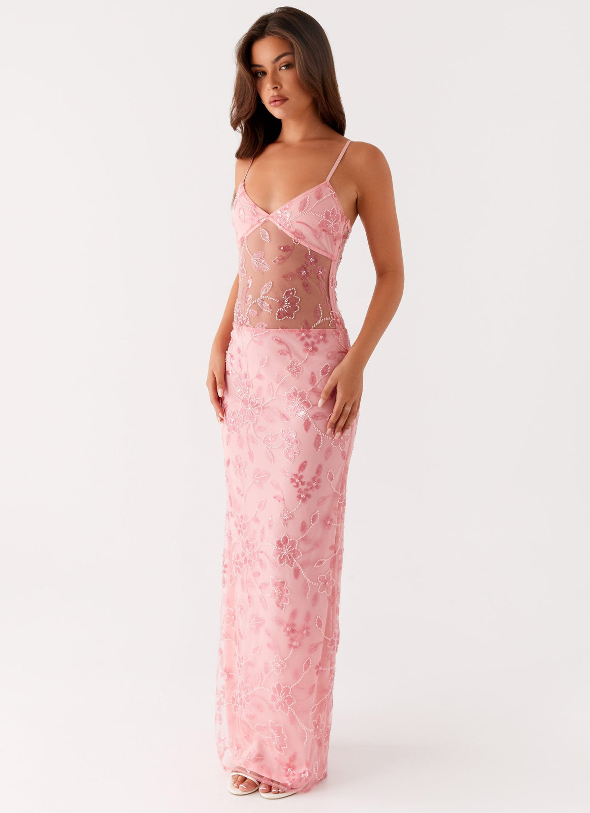 Ayra - Sheer Beaded Floral Maxi Dress