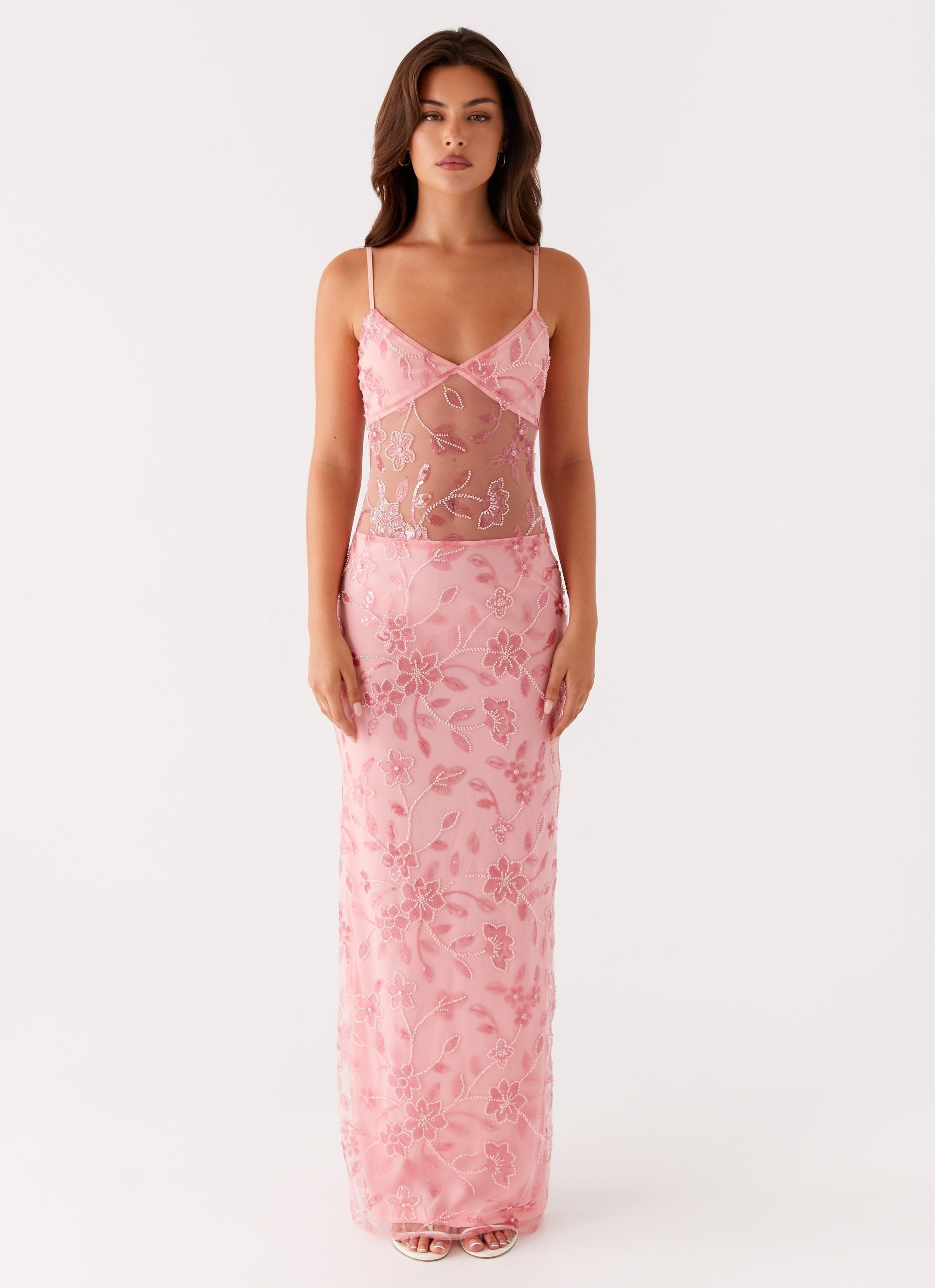 Ayra - Sheer Beaded Floral Maxi Dress