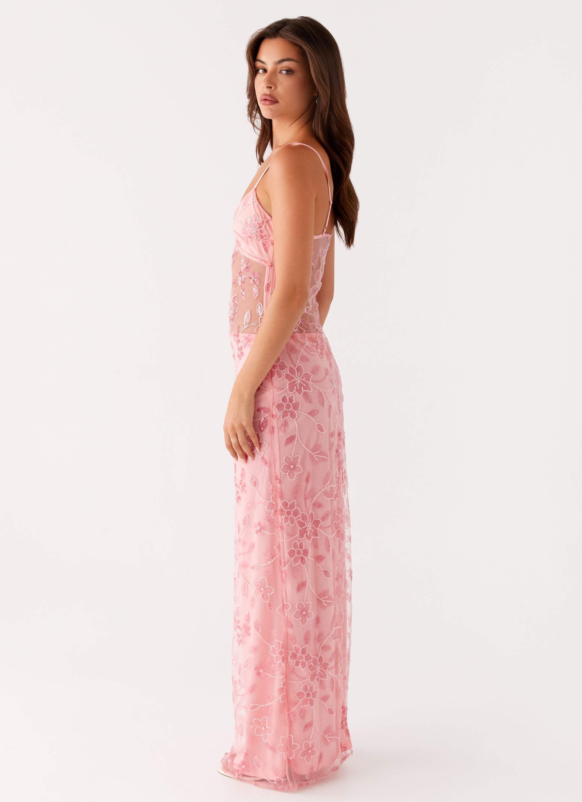 Ayra - Sheer Beaded Floral Maxi Dress