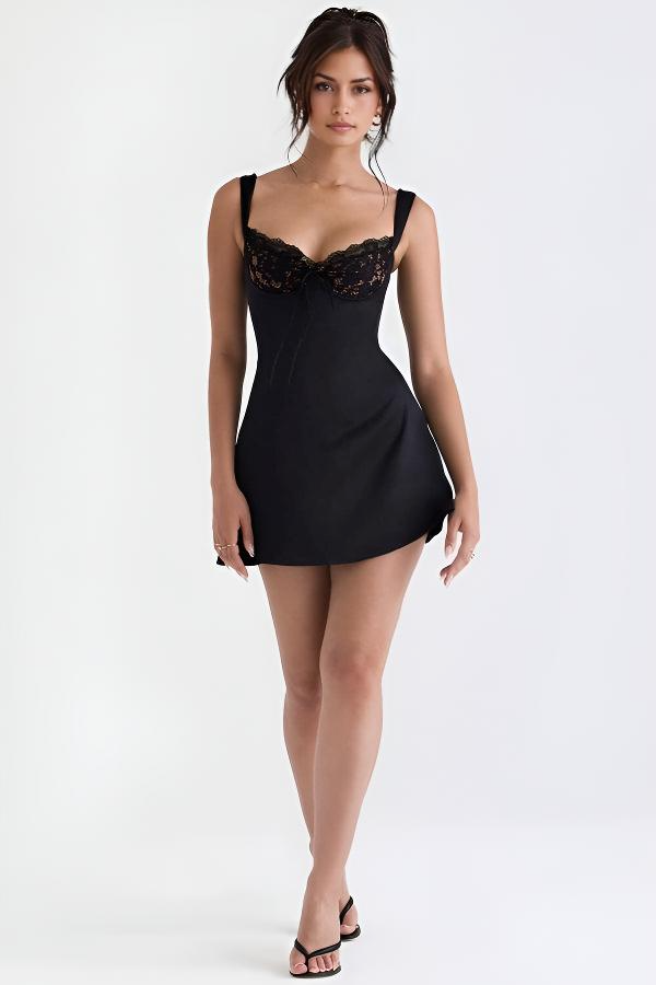 Noirette - Lace-Trimmed Bustier Mini Dress