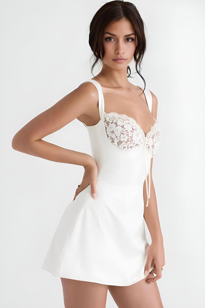 Noirette - Lace-Trimmed Bustier Mini Dress