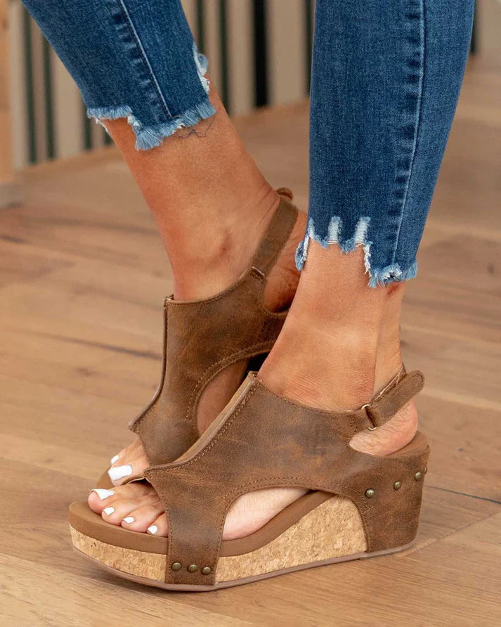 Meredith - Leather Wedge Sandals