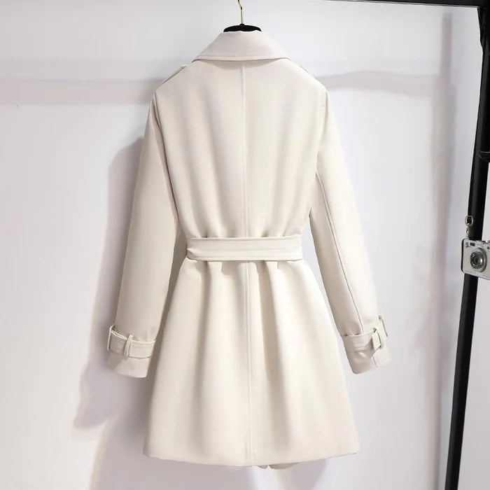 Women’s Cropped Double-Breasted Trench Coat – Belted Waist & Structured