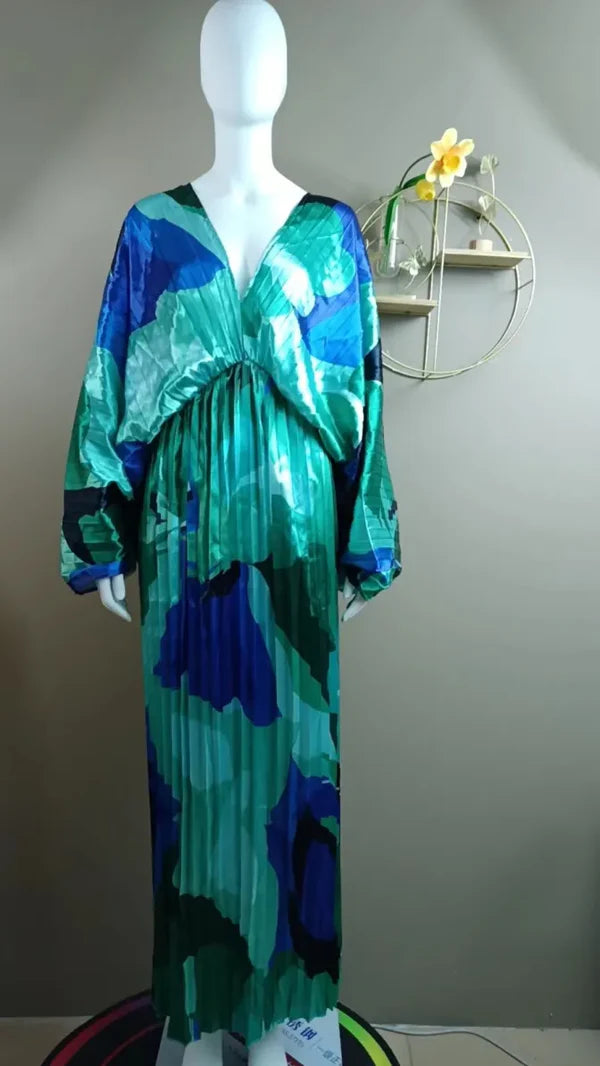 Callie - Pleated V-Neck Midi Dress