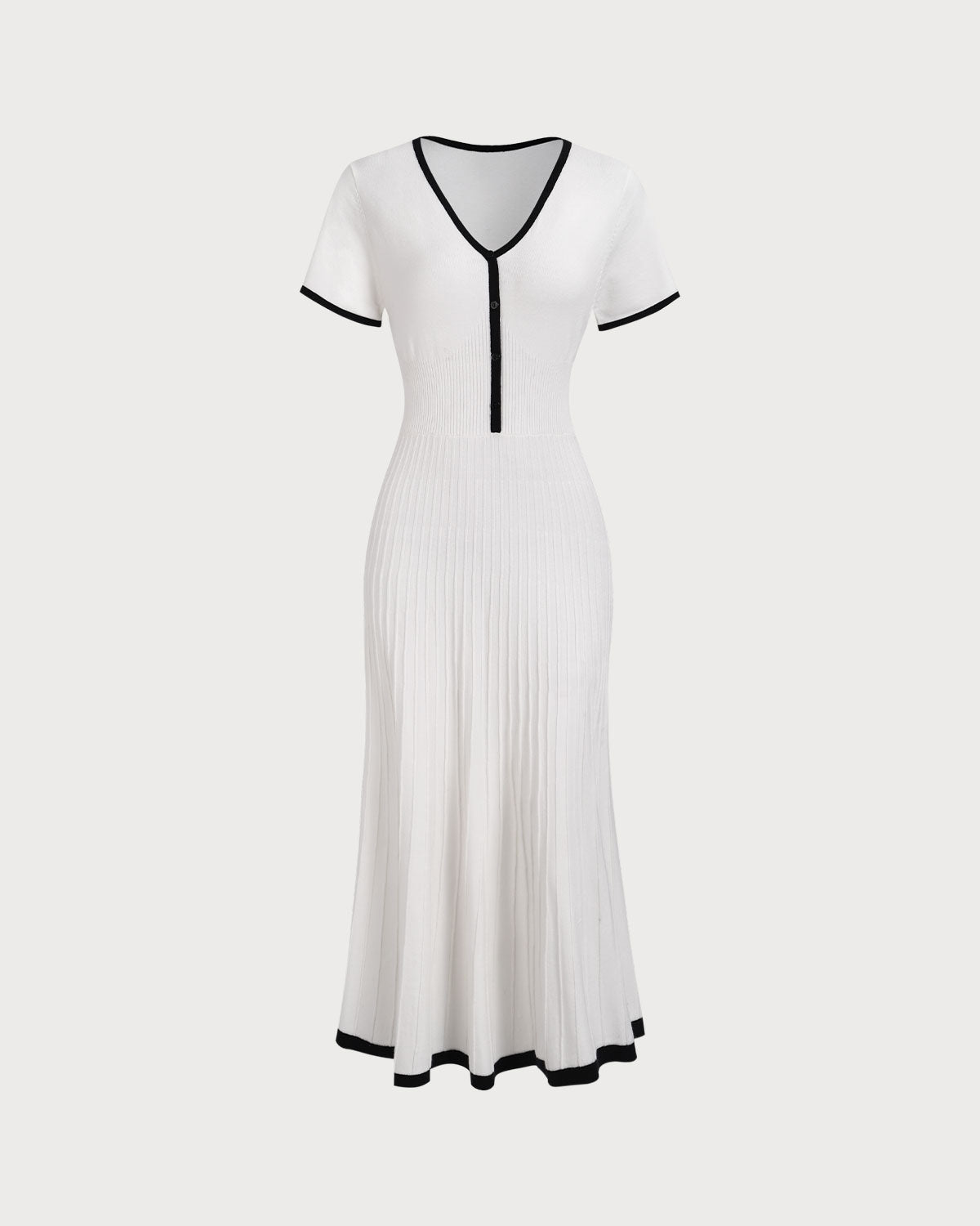 Women's Pleated Midi Dress - Button Front V-Neck Fit Flare