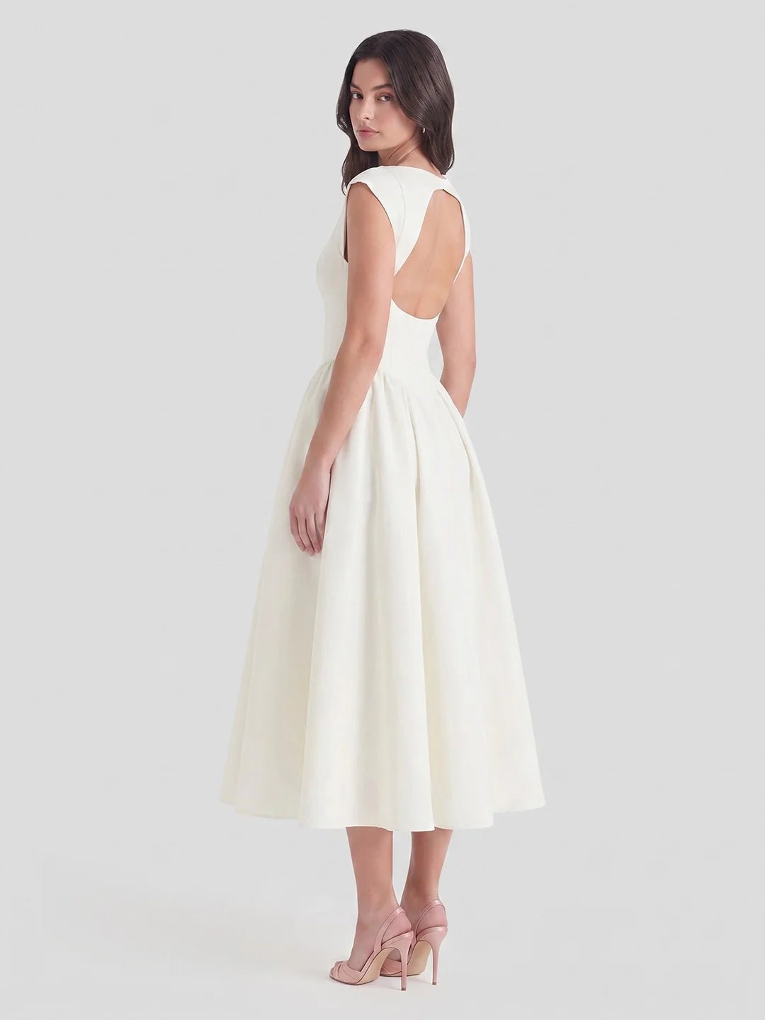 Women's 1950s-Inspired Satin Full-Skirt Midi Dress Bateau Neck