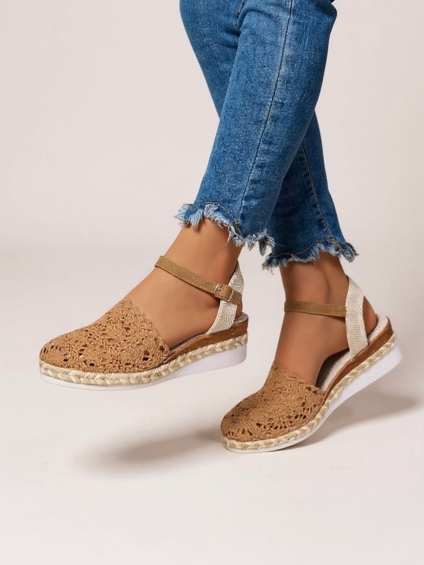 Women's Boho Crochet Ankle-Strap Espadrille Platform Sandals