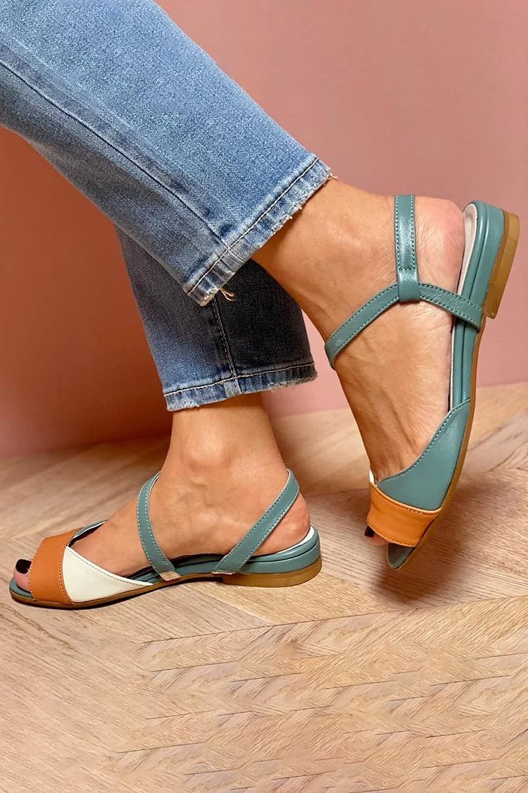 Women's Colour Block Open-Toe Ankle Strap Flat Sandals