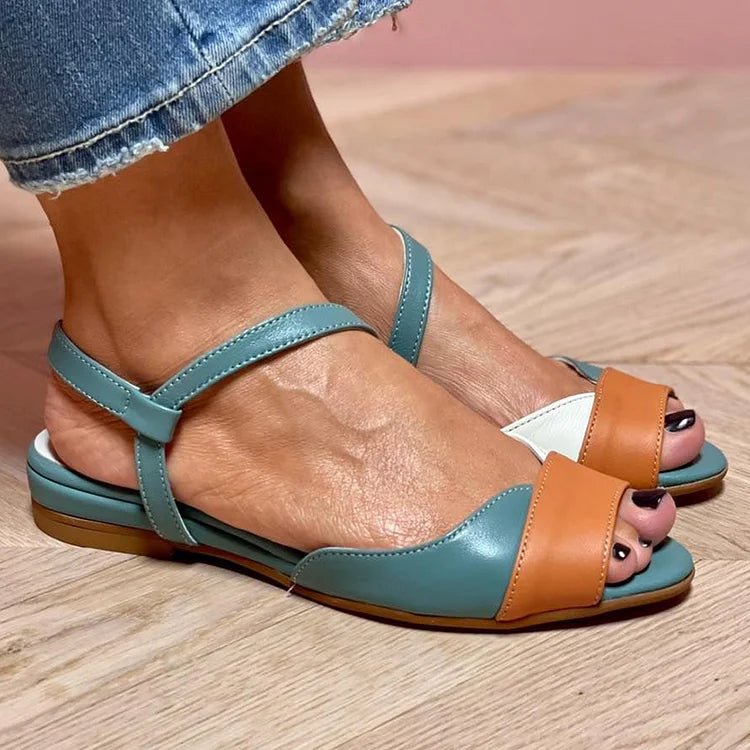 Women's Colour Block Open-Toe Ankle Strap Flat Sandals