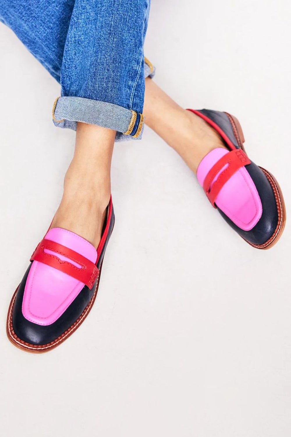 Women's Colour-Block Slip-On Penny Loafers - Black