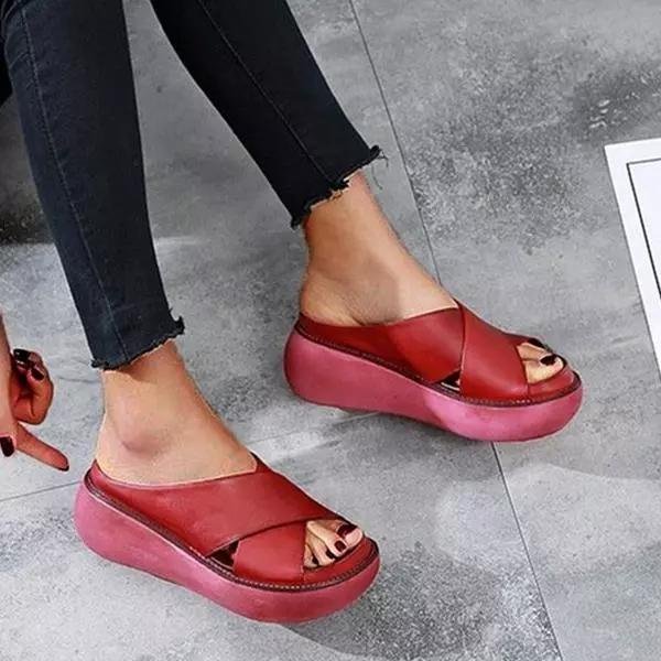 Women's Cushioned X-Strap Slip-On Flat Sandals - Red