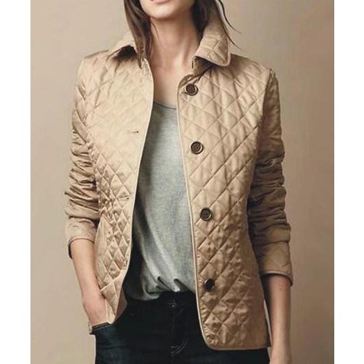 Women's Diamond-Quilted Button-Through Tailored Outerwear Jacket - Khaki