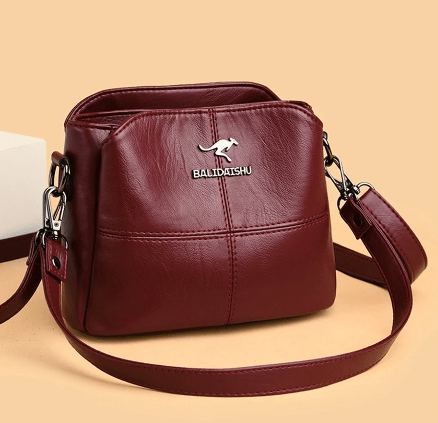Women's Faux Leather Structured Crossbody Shoulder Bag - Red
