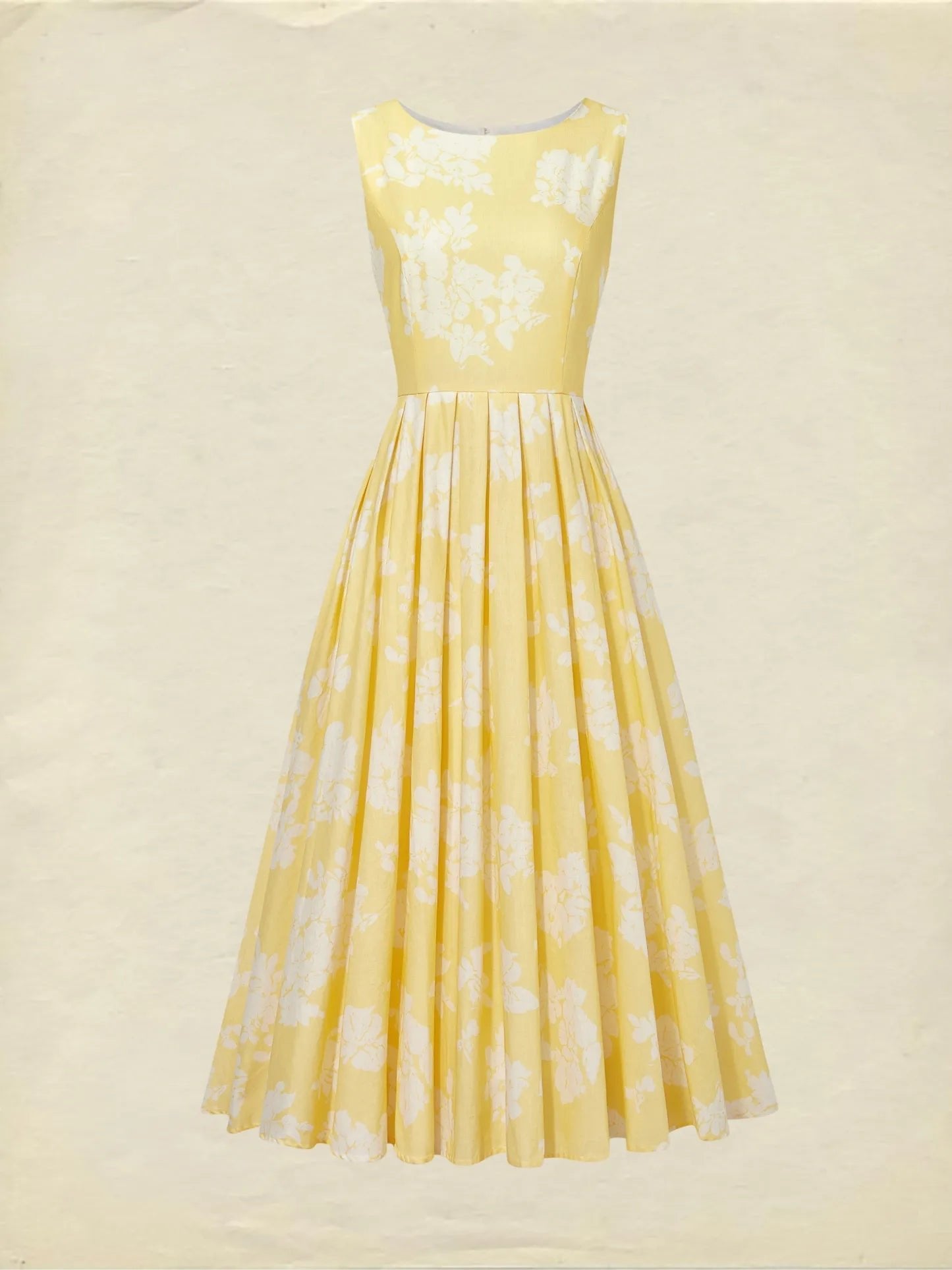 Women's Floral Pleated A-Line Sleeveless Midi Dress