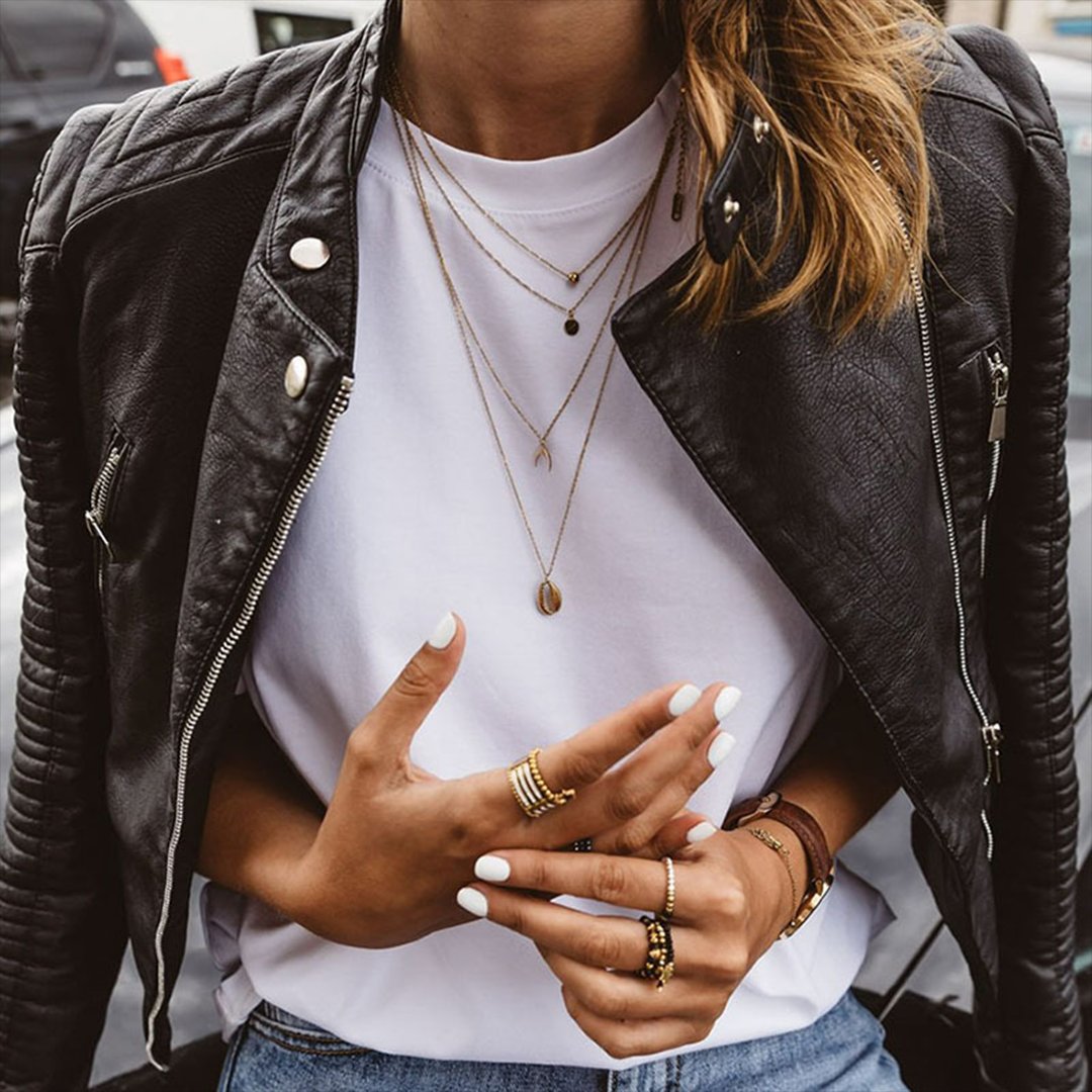 Women's Genuine Leather Biker Jacket Zip-Up Quilted-Sleeve Moto