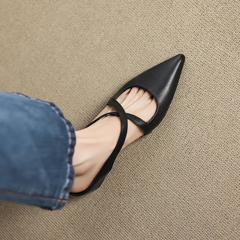 Women's Genuine Leather Cross-Strap Pointed-Toe Mules