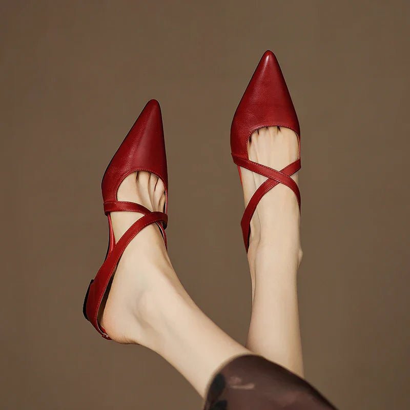 Women's Genuine Leather Cross-Strap Pointed-Toe Mules