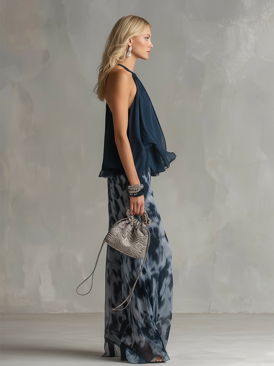 Women's Halter Neck Wide-Leg Printed Two-Piece Co-ord Set