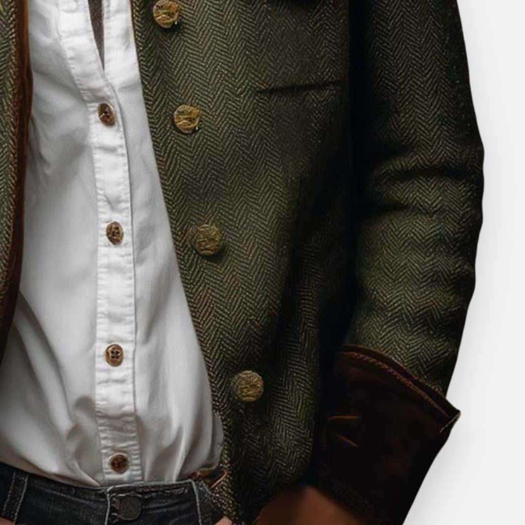 Women's Herringbone Structured Button-Front Long Sleeve Jacket