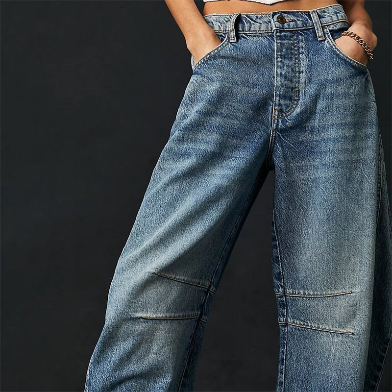 Women's High-Rise Barrel-Leg Acid-Wash Wide-Fit Jeans